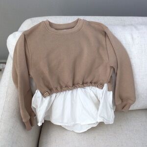 Zara Kids Tan and White Ruffle Sweatshirt